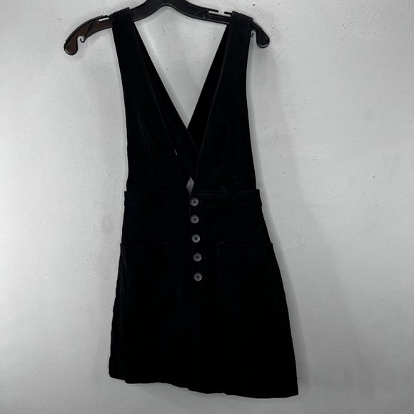 Forever 21 Black Skirt Jumper Mini Dress size S Button Front Pockets Grunge - Picture 3 of 6